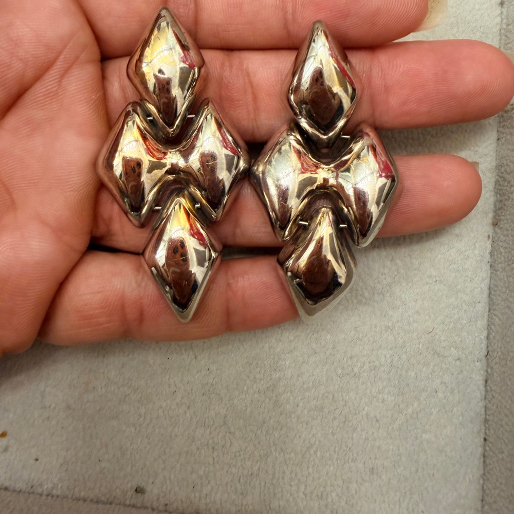 Vintage Italy Sterling Silver Modernist Statement Long Chandelier Earrings